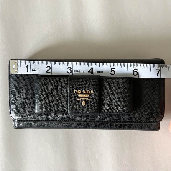 Prada Black Bow Wallet Saffiano Leather Continental Snap Front - Picture 6 of 12